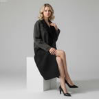 Women's Colour Block Longline Coat with Notch Lapel