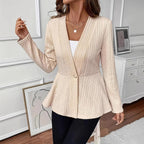 Women’s Textured Knit V-Neck Single-Button Peplum Blazer