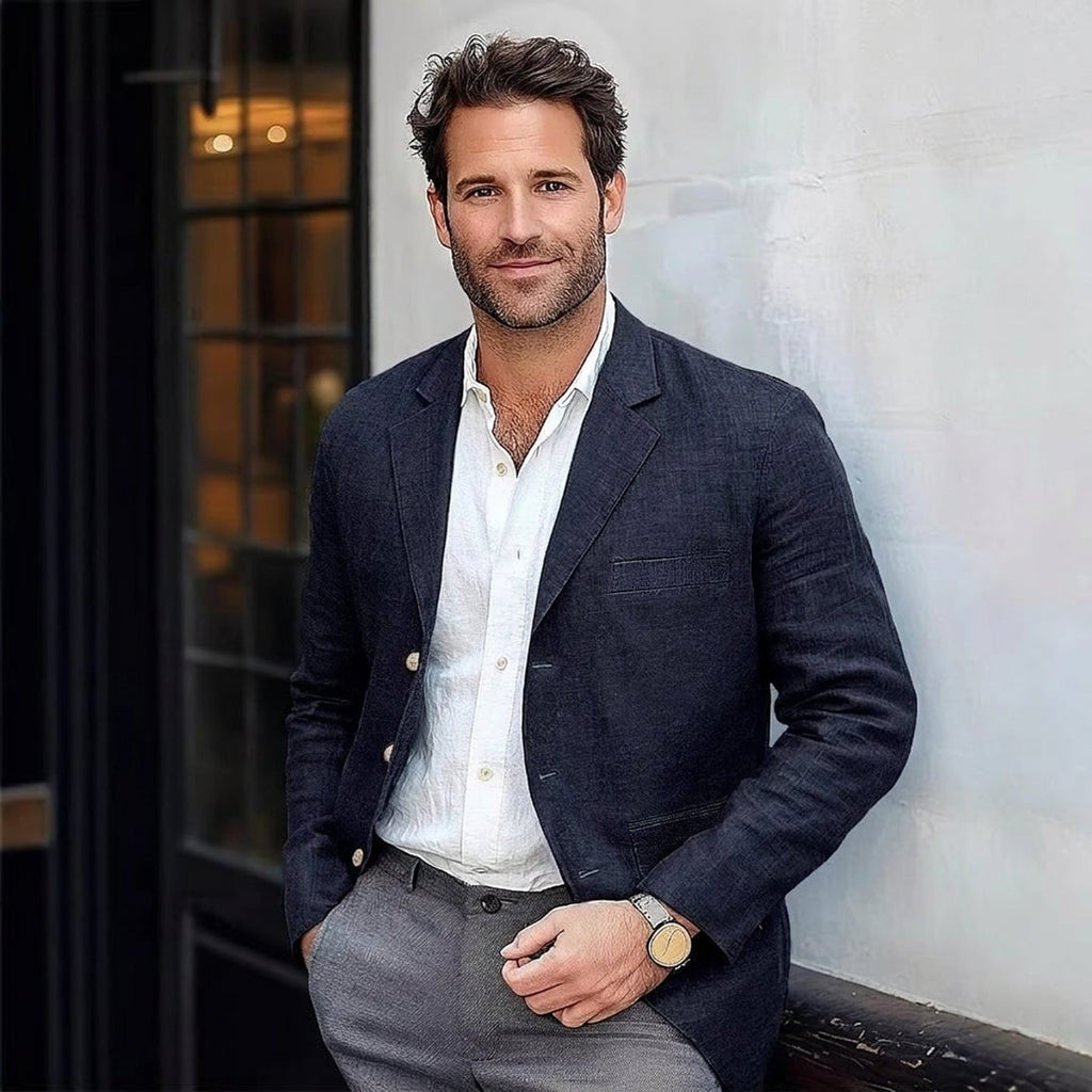 Men's Notch Lapel Textured Two-Button Blazer