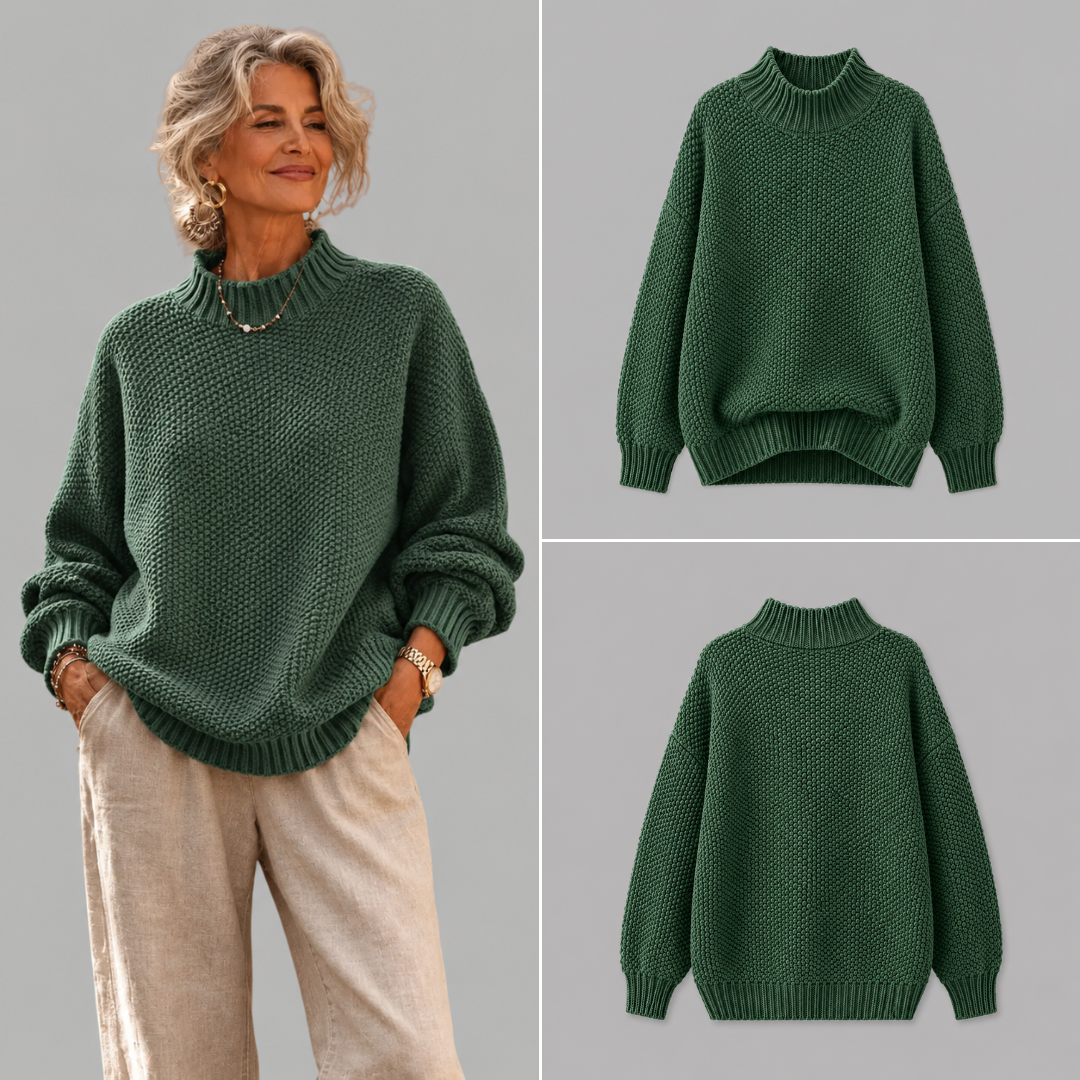 Women’s Oversized Waffle Knit Mock Neck Sweater