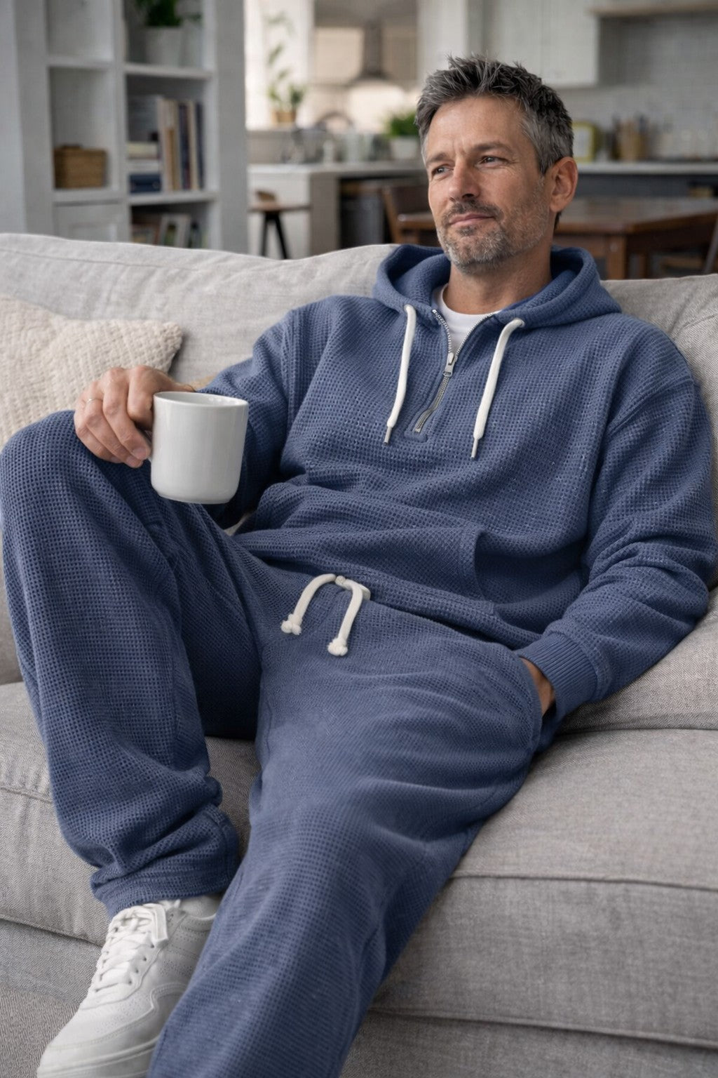Men's Waffle Knit Quarter-Zip Hoodie Set
