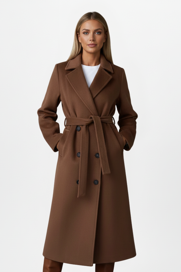 Women's Belted Double-Breasted Longline Trench Coat