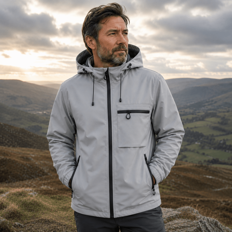 Men’s Hooded Technical Outdoor Jacket with Zip Chest Pocket