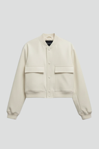 Women's Cropped Snap-Button Bomber Jacket with Flap Pockets