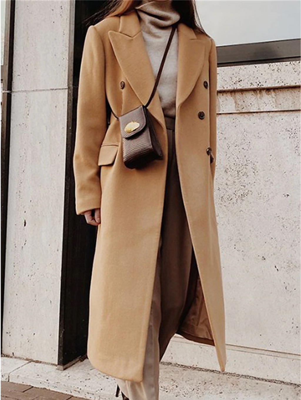 Women’s Double-Breasted Peak Lapel Longline Overcoat