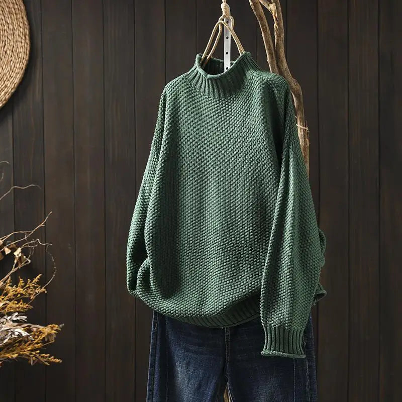 Women’s Oversized Waffle Knit Mock Neck Sweater