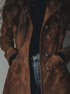 Women’s Faux Suede Single-Breasted Longline Coat