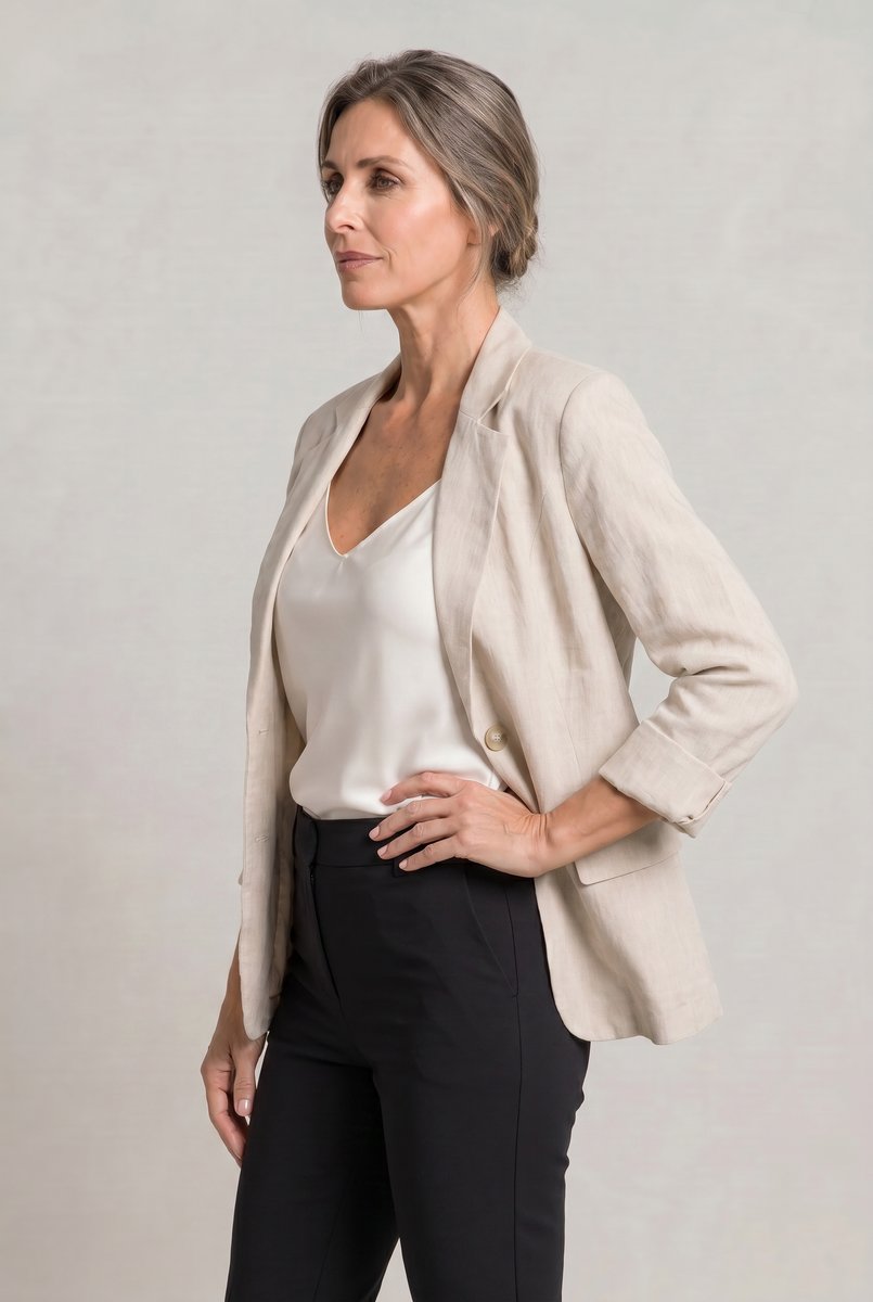 Women's Single Button Notch Collar Linen Blazer
