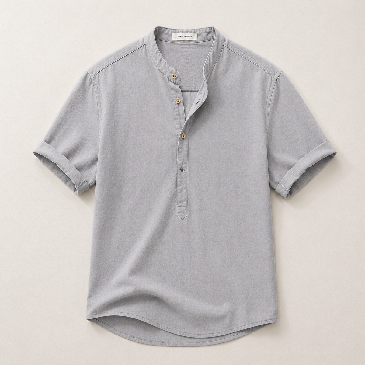 Men's Short Sleeve Band Collar Linen Shirt