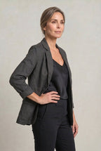 Women's Single Button Notch Collar Linen Blazer