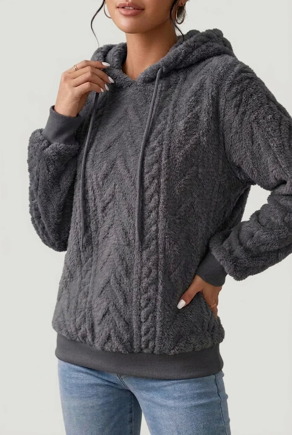 Women’s Textured Plush Fleece Pullover Hoodie