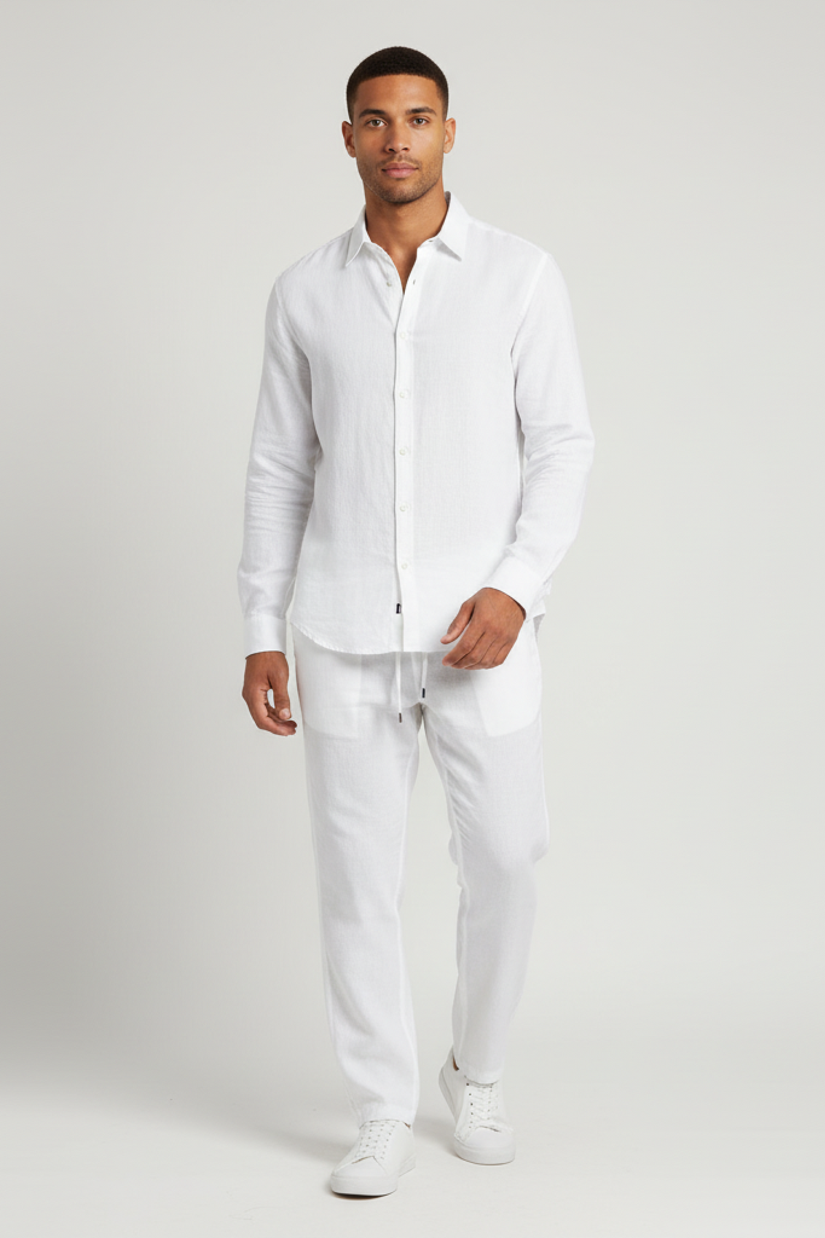 Men's Linen Blend Long Sleeve Shirt and Pants Set
