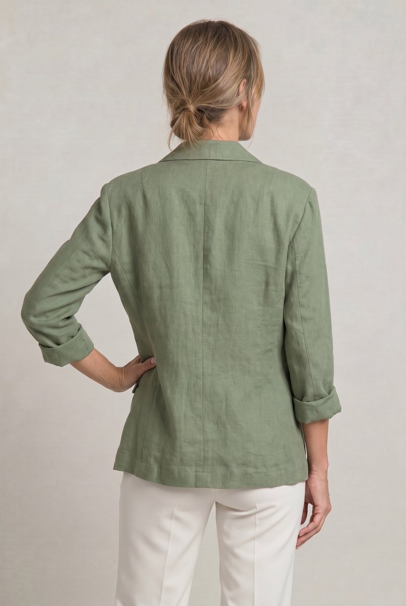 Women's Single Button Notch Collar Linen Blazer