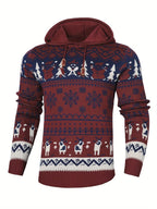 Men’s Reindeer Jacquard Knit Hooded Christmas Sweater