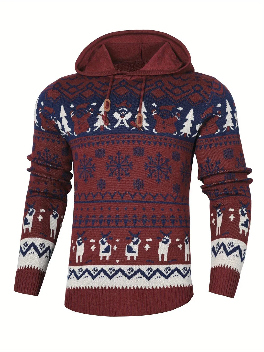 Men’s Reindeer Jacquard Knit Hooded Christmas Sweater