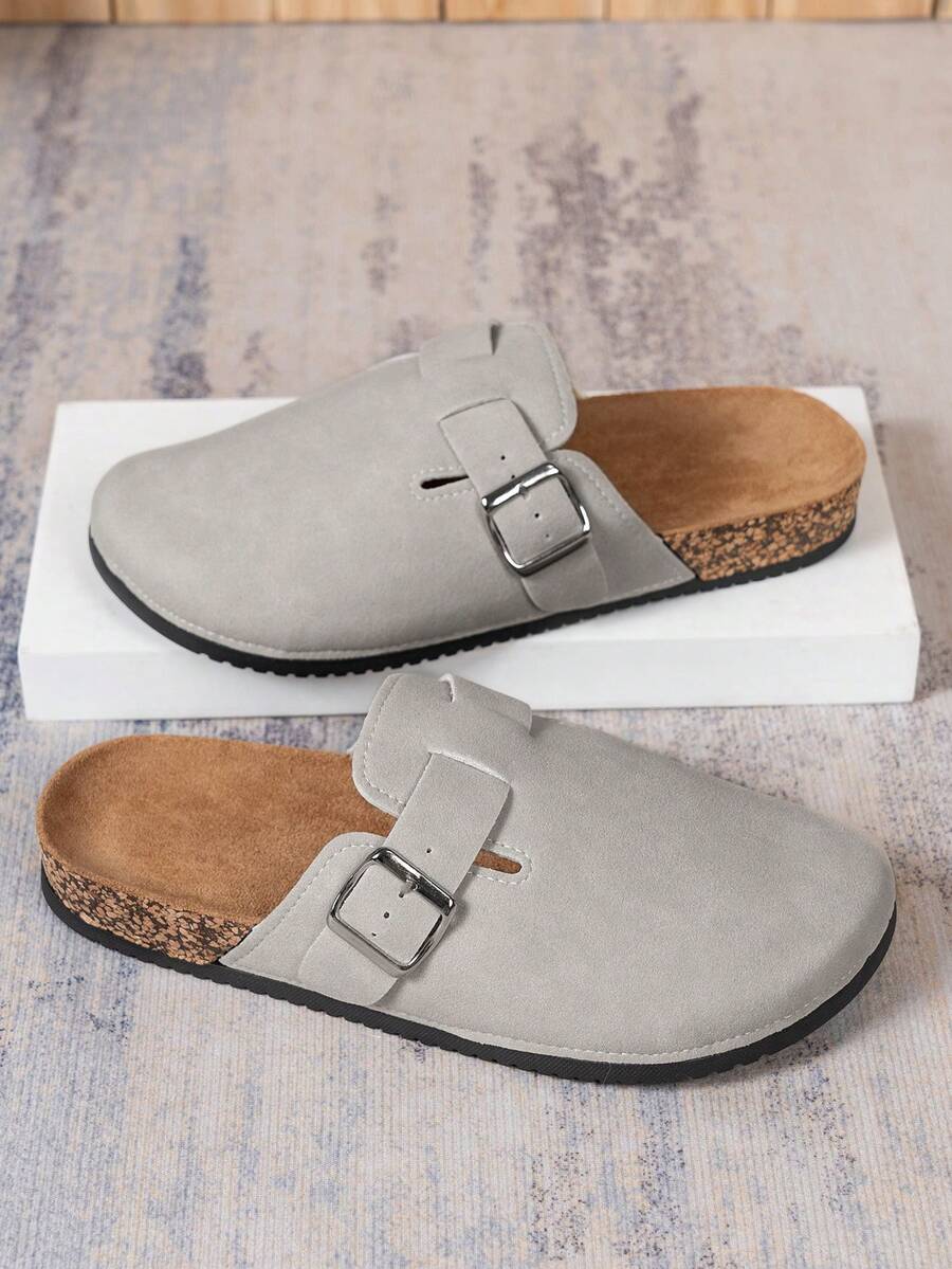 Men's Faux Suede Buckle Clogs