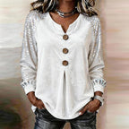 Women's Sequin Sleeve Button-Front Velvet Top