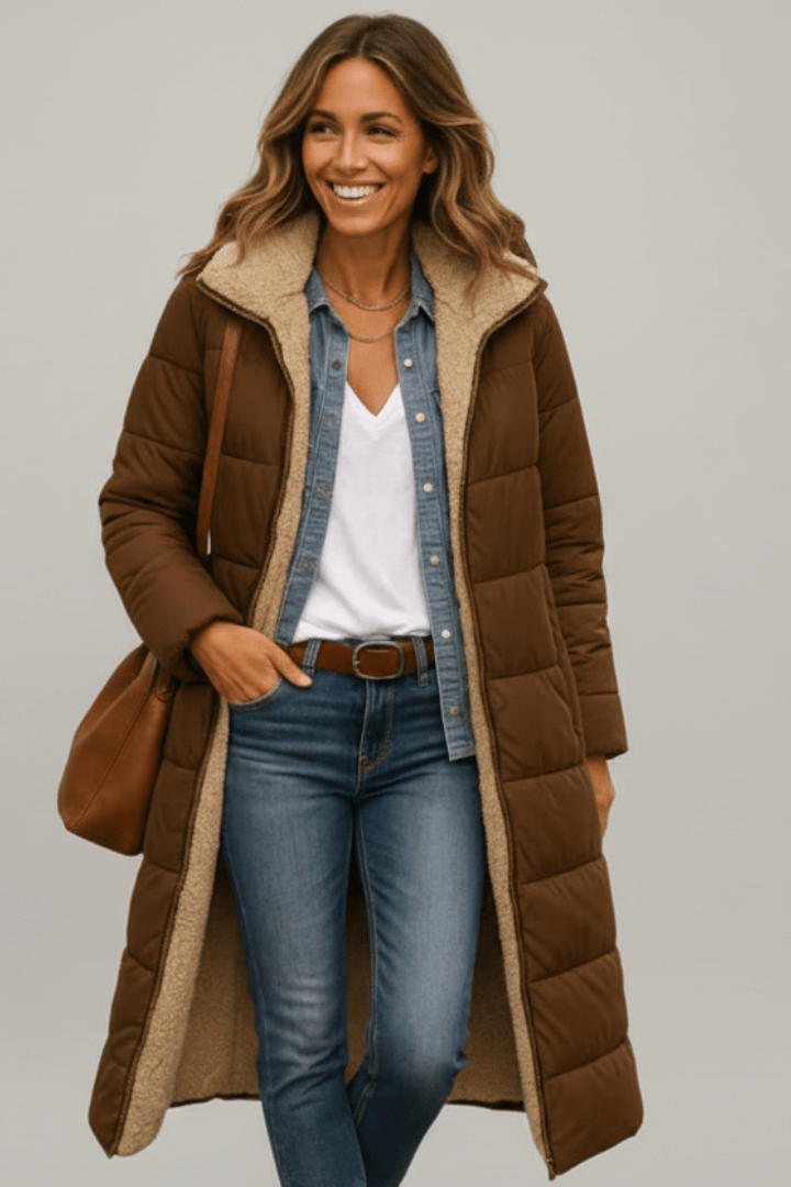 Women's Sherpa Lined Longline Quilted Puffer Coat