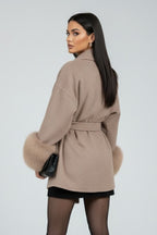 Women's Fur Cuff Belted Wrap Coat