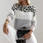 Women's Colorblock Leopard Print Knit Sweater