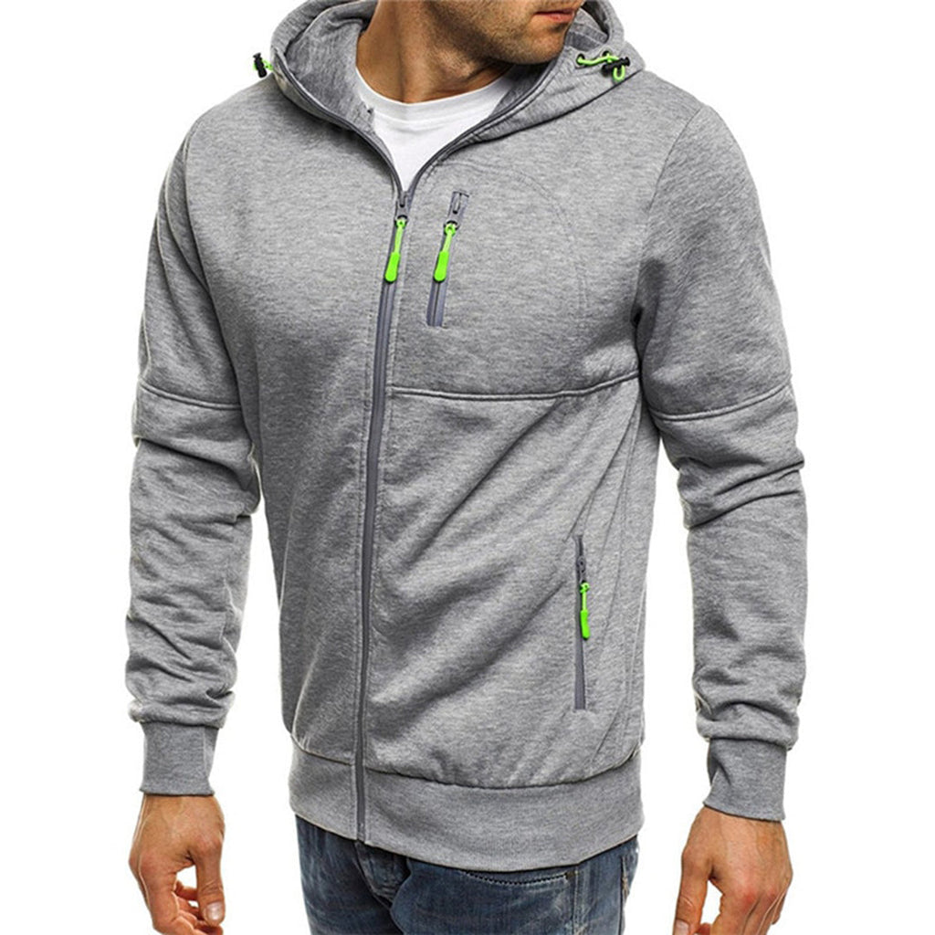 Men's Full-Zip Contrast Hoodie with Chest Pocket Detail