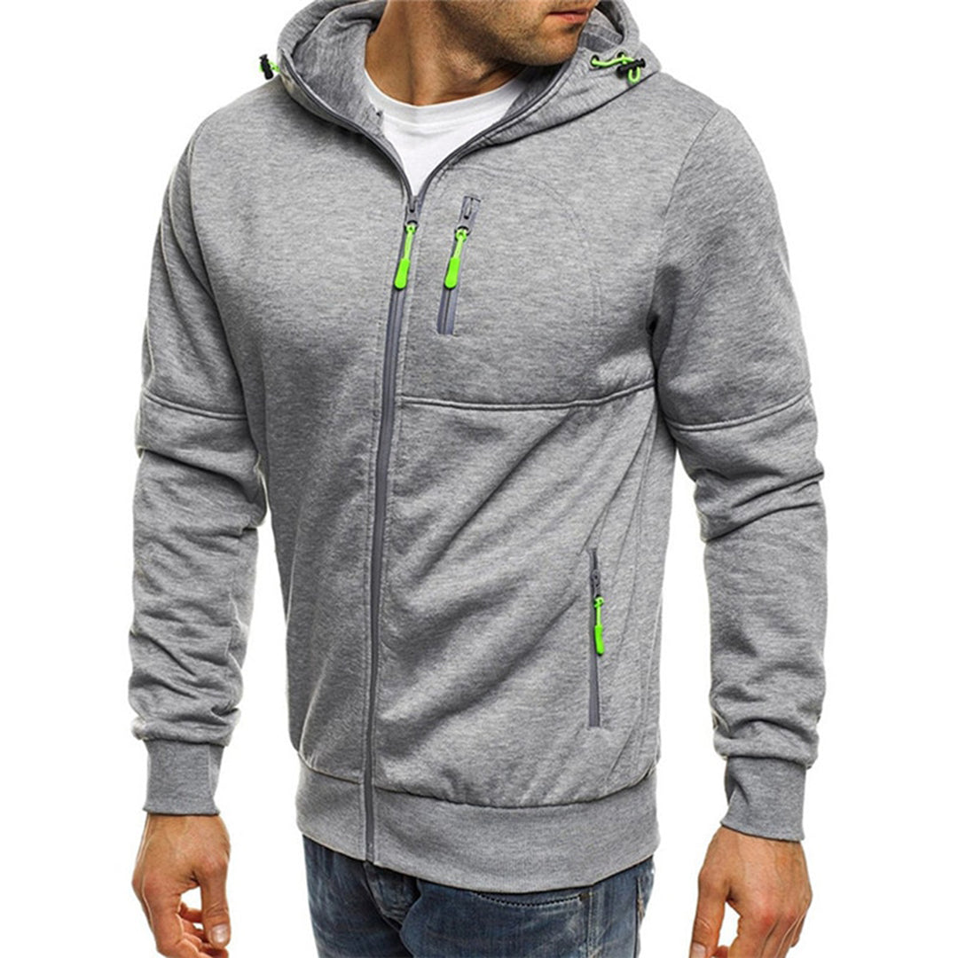 Men's Full-Zip Contrast Hoodie with Chest Pocket Detail