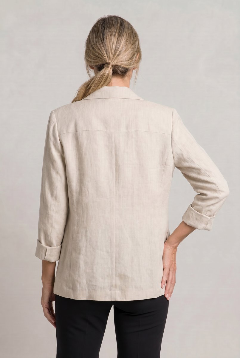 Women's Single Button Notch Collar Linen Blazer