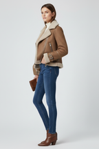 Women's Shearling Trim Biker Style Jacket