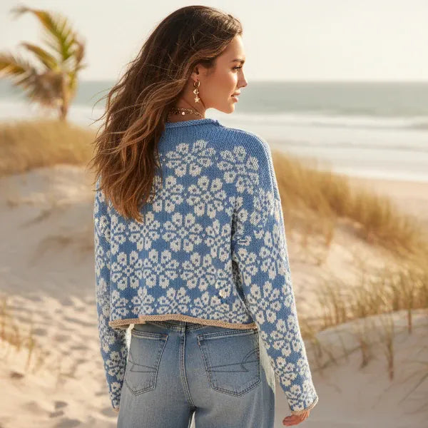 Women’s Floral Jacquard Knit Cropped Mock Neck Sweater