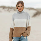 Women’s Colour Block Textured Knit Mock Neck Sweater