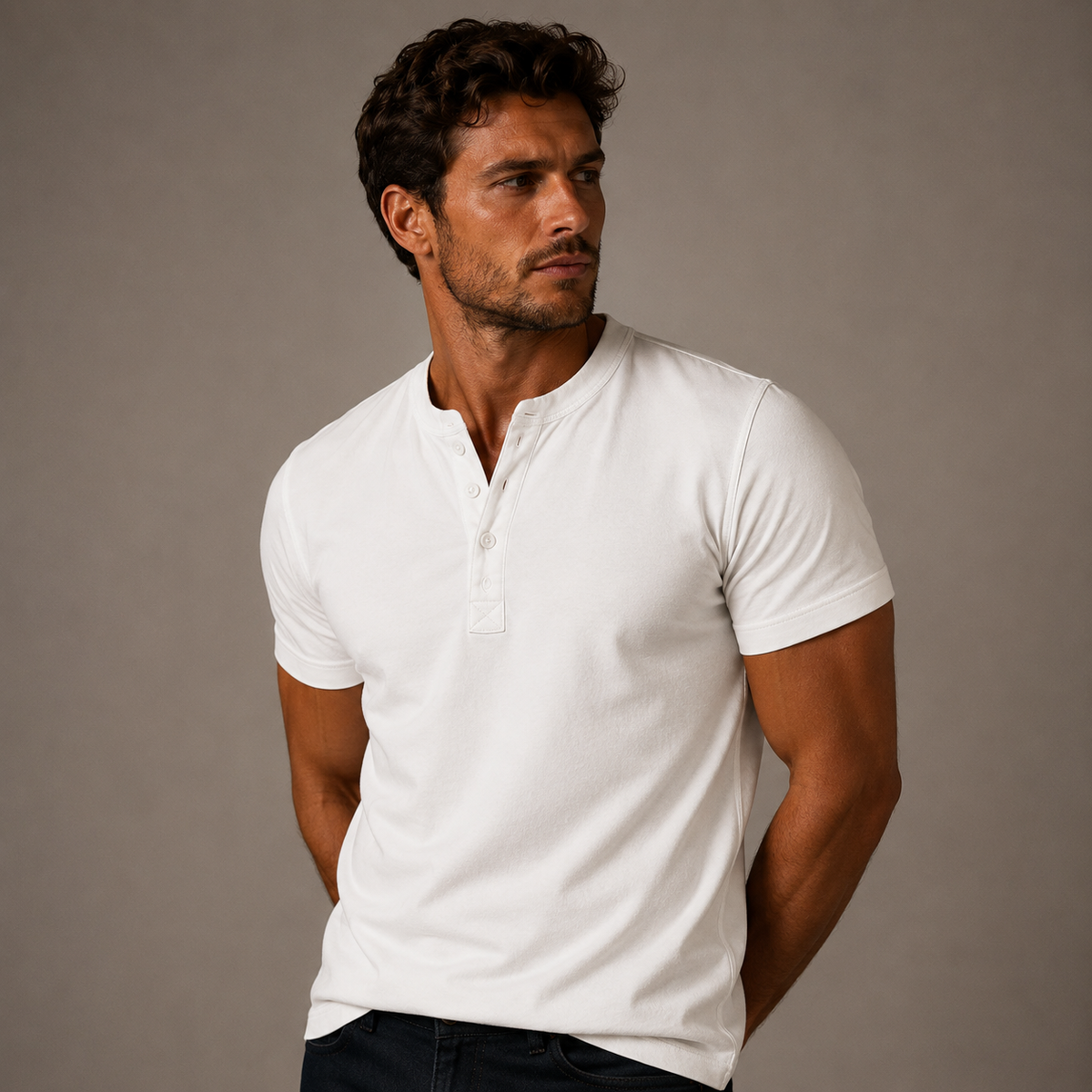 Men's Short Sleeve Button Placket Henley Tee