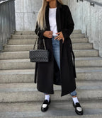 Women's Double-Breasted Belted Longline Overcoat