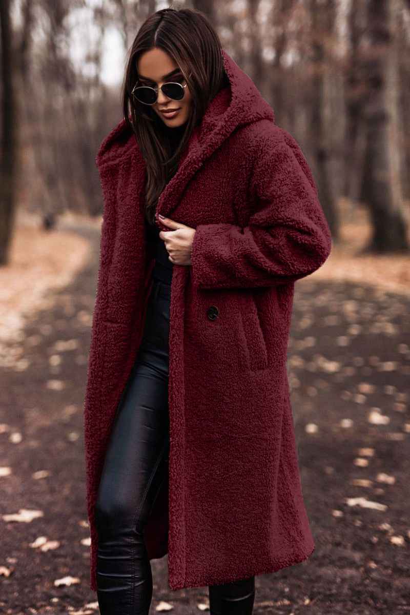 Women's Oversized Teddy Fleece Hooded Longline Coat