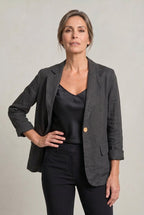 Women's Single Button Notch Collar Linen Blazer