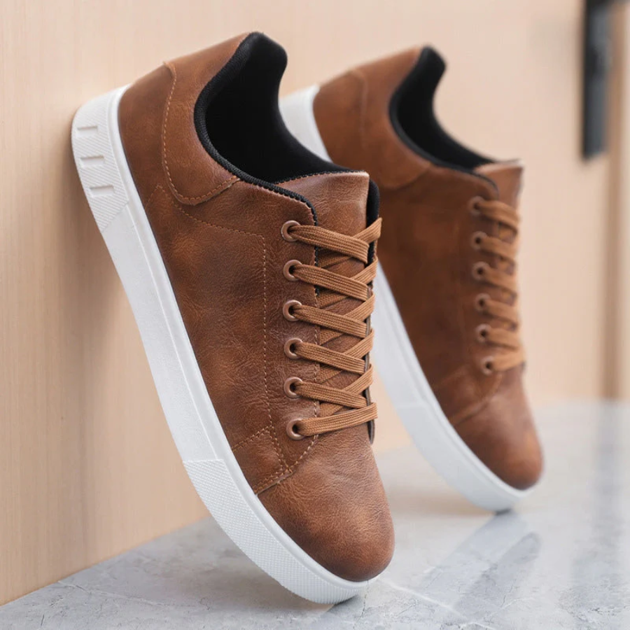 Men's Leather Look Lace-Up Low-Top Sneakers