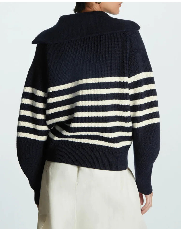 Women's Striped Quarter-Zip Knit Sweater