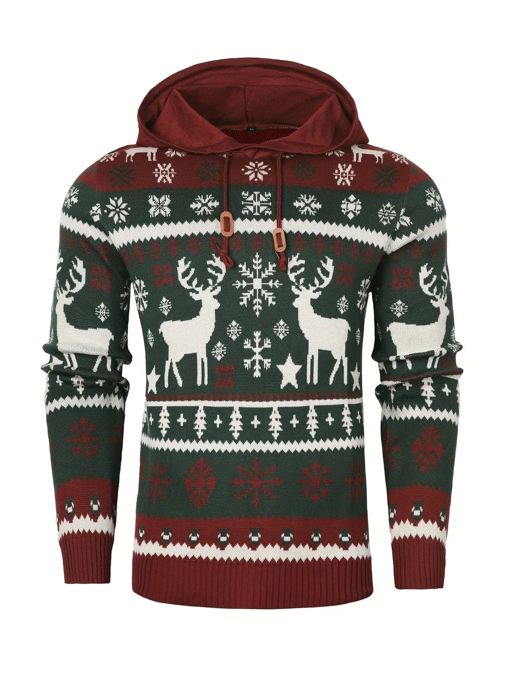 Men’s Reindeer Jacquard Knit Hooded Christmas Sweater
