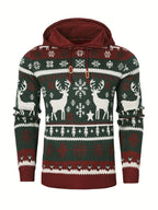 Men’s Reindeer Jacquard Knit Hooded Christmas Sweater