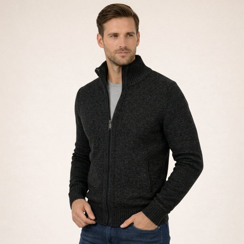 Men's Full-Zip Stand Collar Knit Cardigan Sweater