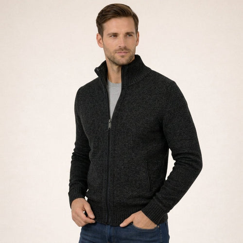 Men's Full-Zip Stand Collar Knit Cardigan Sweater