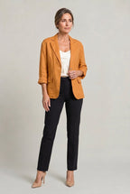 Women's Single Button Notch Collar Linen Blazer