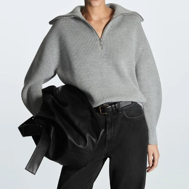 Women's Striped Quarter-Zip Knit Sweater