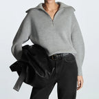 Women's Striped Quarter-Zip Knit Sweater