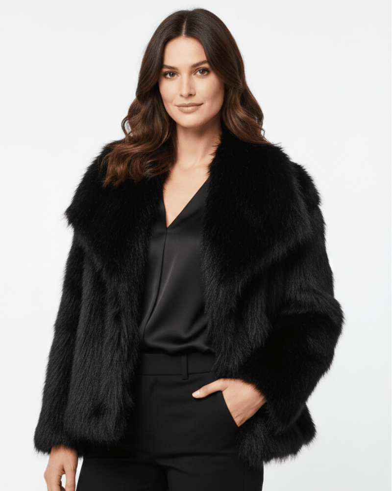 Women's Cropped Open-Front Faux Fur Jacket