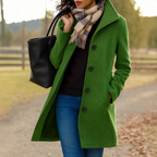 Women's Button-Front Notch Collar Wool-Look Coat