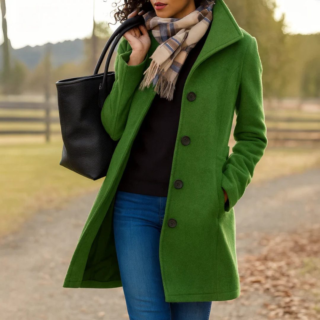 Women's Button-Front Notch Collar Wool-Look Coat