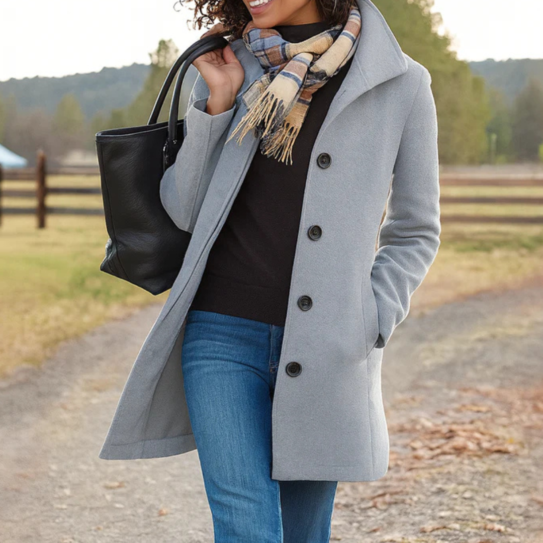 Women's Button-Front Notch Collar Wool-Look Coat