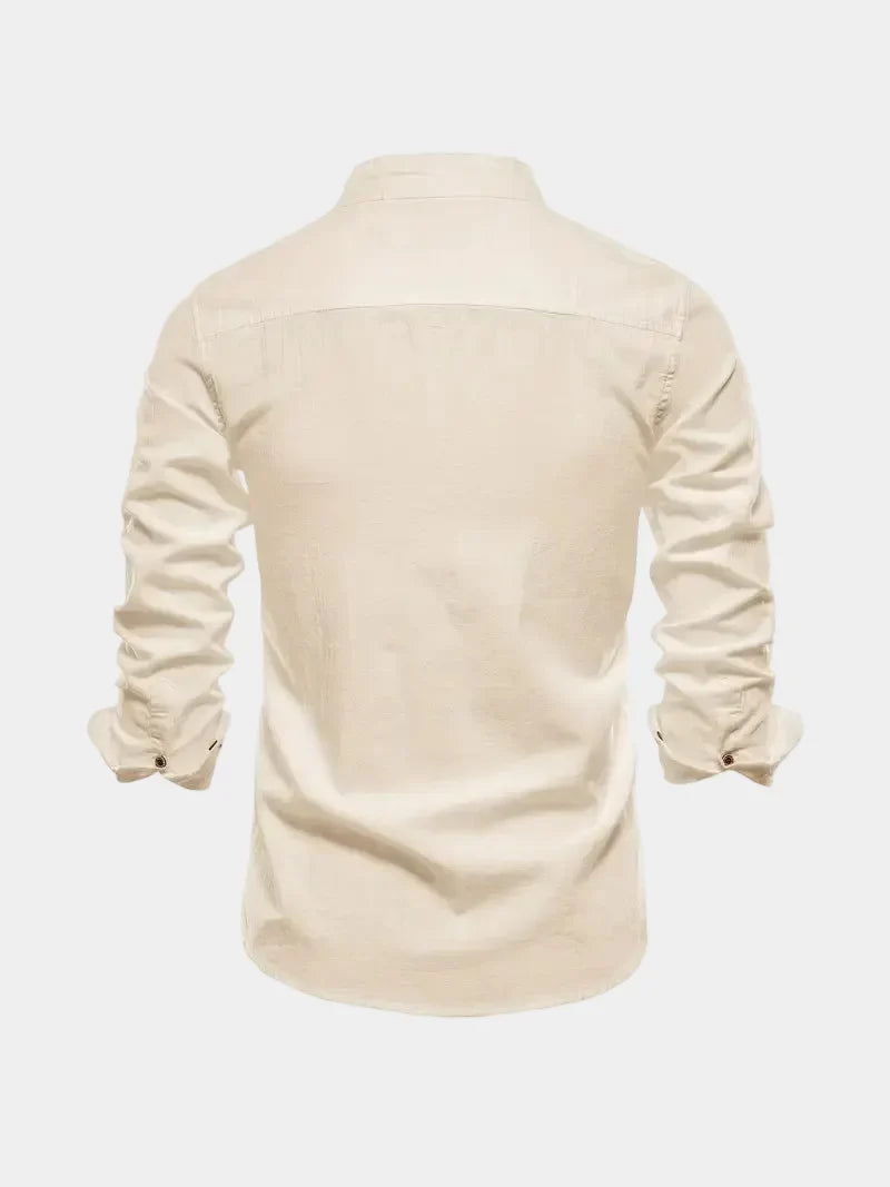 Men's Mandarin Collar Long Sleeve Button-Up Shirt