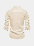 Men's Mandarin Collar Long Sleeve Button-Up Shirt