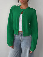 Women's Cropped Crew Neck Button-Front Cardigan
